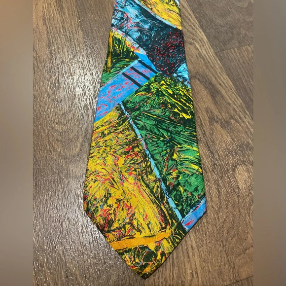 Brioni Necktie Vintage Multicolor Floral Abstract Silk Italy Gold Chain - Picture 2 of 12